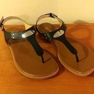 Michael Kors Logo Plate Leather Sandals